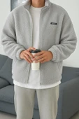 Oversize Peluş Tam Fermuarlı Sweatshirt Peluş İçi Polarlı Sherpa Kumaş Sweatshirt - 3