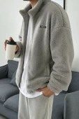 Oversize Peluş Tam Fermuarlı Sweatshirt Peluş İçi Polarlı Sherpa Kumaş Sweatshirt - 4