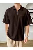 Erkek Oversize Polo Yaka Waffle T-Shirt  POLOYAKA-FERMUARLI - 6