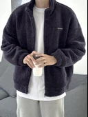 Oversize Peluş Tam Fermuarlı Sweatshirt Peluş İçi Polarlı Sherpa Kumaş Sweatshirt - 8