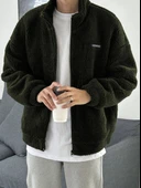 Oversize Peluş Tam Fermuarlı Sweatshirt Peluş İçi Polarlı Sherpa Kumaş Sweatshirt - 6