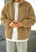 Oversize Peluş Tam Fermuarlı Sweatshirt Peluş İçi Polarlı Sherpa Kumaş Sweatshirt - 1