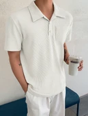 Erkek Oversize Polo Yaka  Waffle T-Shirt  POLOYAKA-DÜĞMELİ - 3