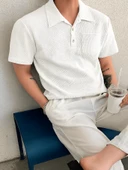 Erkek Oversize Polo Yaka  Waffle T-Shirt  POLOYAKA-DÜĞMELİ - 2