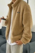 Oversize Peluş Tam Fermuarlı Sweatshirt Peluş İçi Polarlı Sherpa Kumaş Sweatshirt - 2