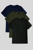 Erkek  Slim Fit Dar Kesim Bisiklet Yaka %100 Pamuk 3'lü Tişört Paketi BASIC-T-SHIRT3 - 2
