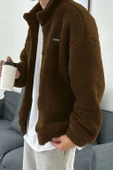 Oversize Peluş Tam Fermuarlı Sweatshirt Peluş İçi Polarlı Sherpa Kumaş Sweatshirt - 9