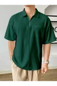 Erkek Oversize Polo Yaka Waffle T-Shirt  POLOYAKA-FERMUARLI - 1