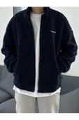 Oversize Peluş Tam Fermuarlı Sweatshirt Peluş İçi Polarlı Sherpa Kumaş Sweatshirt - 2