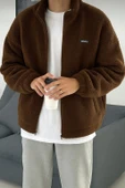 Oversize Peluş Tam Fermuarlı Sweatshirt Peluş İçi Polarlı Sherpa Kumaş Sweatshirt - 8