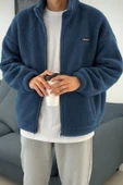 Oversize Peluş Tam Fermuarlı Sweatshirt Peluş İçi Polarlı Sherpa Kumaş Sweatshirt - 6
