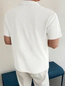 Erkek Oversize Polo Yaka  Waffle T-Shirt  POLOYAKA-DÜĞMELİ - 4