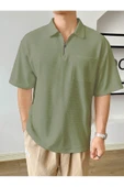 Erkek Oversize Polo Yaka Waffle T-Shirt  POLOYAKA-FERMUARLI - 7