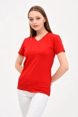 Kadın V Yaka Basic Beyaz Tişört - 6