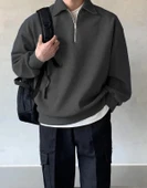 Erkek Polo Yaka Oversize Sweatshirt Yarım Fermuar Sweatshirt OVERSIZE-SWEATSHIRT - 8