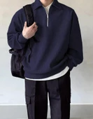 Erkek Polo Yaka Oversize Sweatshirt Yarım Fermuar Sweatshirt OVERSIZE-SWEATSHIRT thumbnail 8