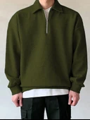 Erkek Polo Yaka Oversize Sweatshirt Yarım Fermuar Sweatshirt OVERSIZE-SWEATSHIRT - 6