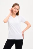 Kadın V Yaka Basic Beyaz Tişört - 5
