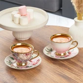 Porsima 101762 Garden Gold Yaldızlı Desenli Fincan Takımı Porselen Türk Kahvesi 6 Kişilik 12 Parça - 1