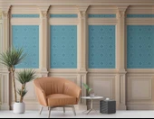 3 Boyutlu Mavi Motif Beyaz Sütun Duvar Kağıdı Baskı - 6