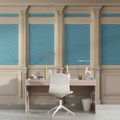 3 Boyutlu Mavi Motif Beyaz Sütun Duvar Kağıdı Baskı - 4