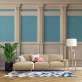 3 Boyutlu Mavi Motif Beyaz Sütun Duvar Kağıdı Baskı - 1