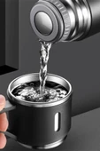 Vakumlu Çay Kahve Sıcak Soğuk Siyah Piknik Kamp Termosu Paslanmaz Çelik 3 Bardaklı 500 Ml Termos Set - 4