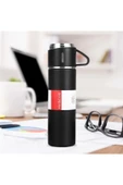 Siyah Piknik Kamp Termosu Paslanmaz Çelik 3 Bardaklı 500 Ml Vakumlu Çay Kahve Sıcak Soğuk Termos Set - 3