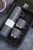 Vakumlu Çay Kahve Sıcak Soğuk Gri Piknik Kamp Termosu Paslanmaz Çelik 3 Bardaklı 500 Ml Termos Seti - 2