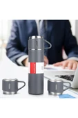 Gri Piknik Kamp Termosu Paslanmaz Çelik 3 Bardaklı 500 Ml Vakumlu Çay Kahve Sıcak Soğuk Termos Seti - 5