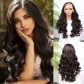 Açık Kahve Bebek Saçlı Fiber Sentetik Yoğun Dalgalı Tül Peruk thumbnail 1