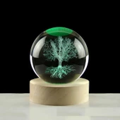 Dekoratif Ağaç Tasarımlı Ahşap Altlıklı Işıklı Cam Küre 6 Cm MZ4-2331 - 1