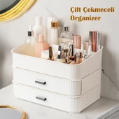 Porsima 0620 3 Katlı Beyaz Makyaj Organizeri - Kozmetik Düzenleyici - Saklama Kutusu - 1