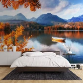 Sonbahar Göl ve Orman Manzaralı Duvar Kağıdı Baskı thumbnail 2