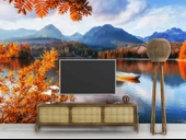 Sonbahar Göl ve Orman Manzaralı Duvar Kağıdı Baskı thumbnail 3