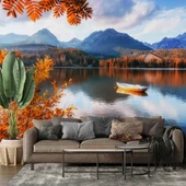Sonbahar Göl ve Orman Manzaralı Duvar Kağıdı Baskı thumbnail 1