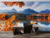 Sonbahar Göl ve Orman Manzaralı Duvar Kağıdı Baskı thumbnail 4