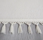 Simirna Ponpon Saçaklı Peluş Yıkanabilir Kaymaz Banyo Paspası 2'li Klozet Takımı Krem - 2