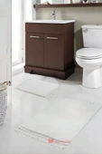 Simirna Ponpon Saçaklı Peluş Yıkanabilir Kaymaz Banyo Paspası 2'li Klozet Takımı Krem - 1