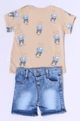 ERKEK BEBEK ŞORTLU TAKIM KOT ŞORTLU ÇITÇIT DETAYLI BASKILI B26 - 3