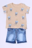 ERKEK BEBEK ŞORTLU TAKIM KOT ŞORTLU ÇITÇIT DETAYLI BASKILI B26 - 2