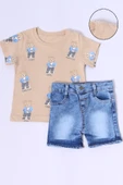 ERKEK BEBEK ŞORTLU TAKIM KOT ŞORTLU ÇITÇIT DETAYLI BASKILI B26 - 1