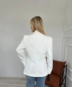 Kadın Gold Düğmeli Hakim Yaka Blazer Ceket Beyaz - 4