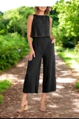 Yazlık Yüksek Bel Kapri Pantolon Kolsuz Bluz Keten Takım thumbnail 4