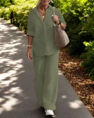 Gömlek Pantolon Yazlık Rahat Keten Takım - 1