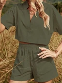 Yaka Detaylı Şortlu İkili Haki Takım thumbnail 4