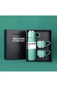 Vakumlu Çay Kahve Sıcak Soğuk Yeşil Piknik Kamp Termosu Paslanmaz Çelik 3 Bardaklı 500ML Termos Seti - 1