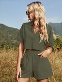 Yaka Detaylı Şortlu İkili Haki Takım thumbnail 3