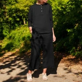 Yazlık Uzun Kollu Alt Üst Keten Takım thumbnail 1