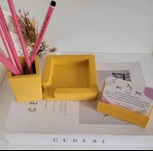 3 Parça Beton Ofis Seti Masa Üstü Organizer - 1